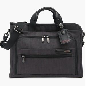 TUMI Slim Deluxe Portfolio NWT Nylon, & Leather Trim Charcoal Grey MSRP $395